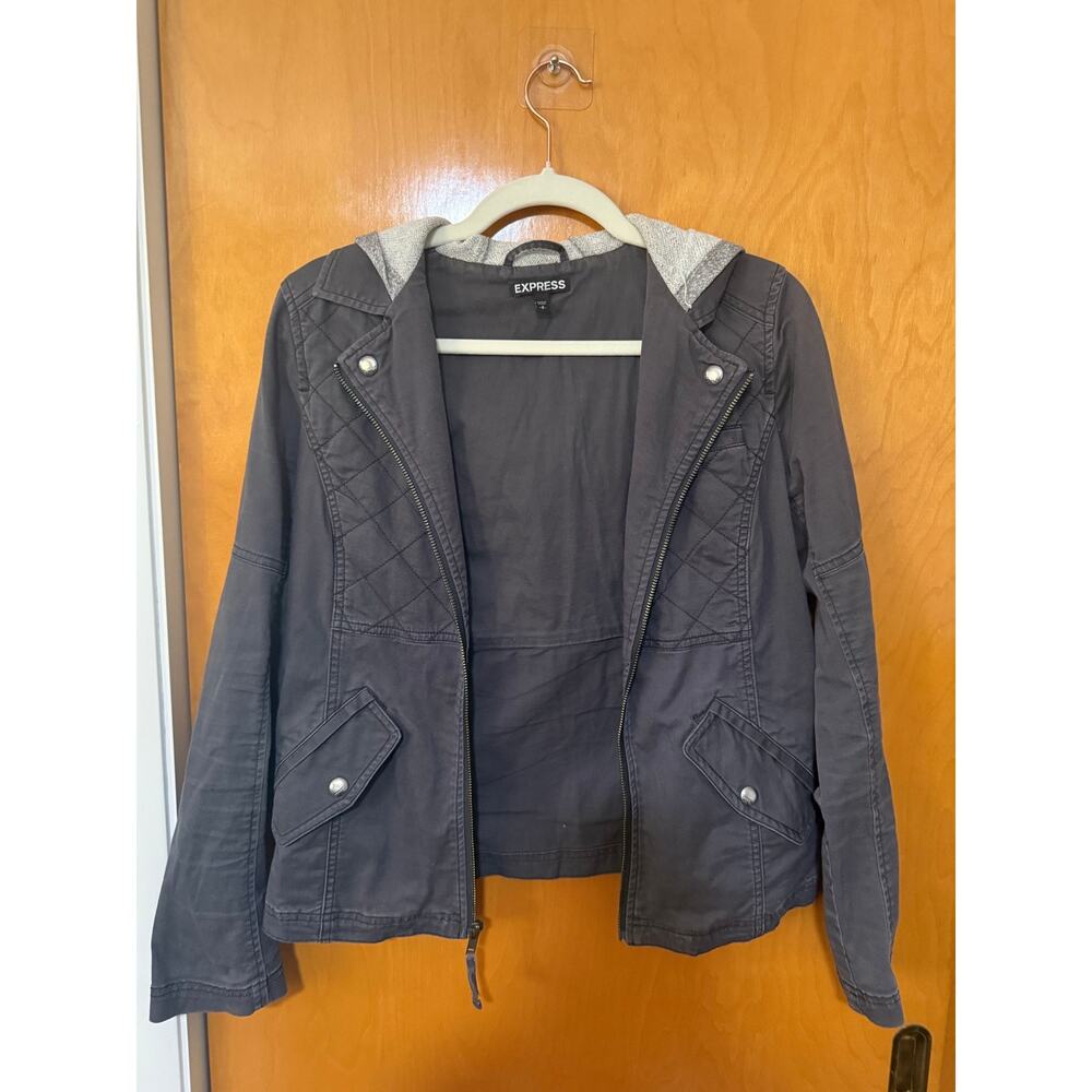 Express Black & Gray Hoodie Lined Full Zip Casual Jacket Sz. S